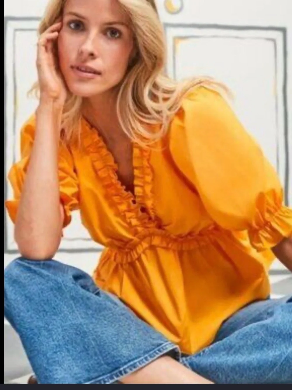 Hyacinth House Tuckernuck Ruffles Puff Sleeve Mustard/Yellow/Orange Top XS